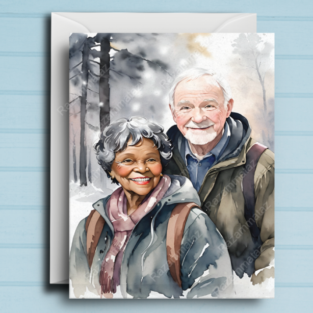 Interracial Couple H Christmas Card